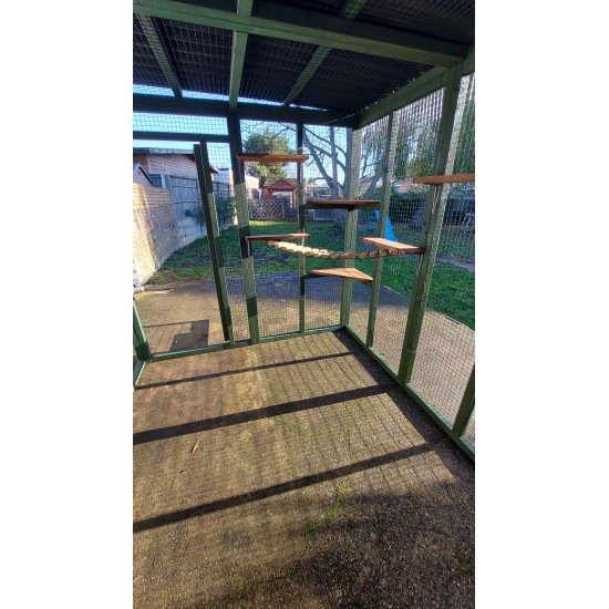 Waterproof Four-Sided Catio cat enclosure painted green.  182CM (6FT) X 274CM (9FT)